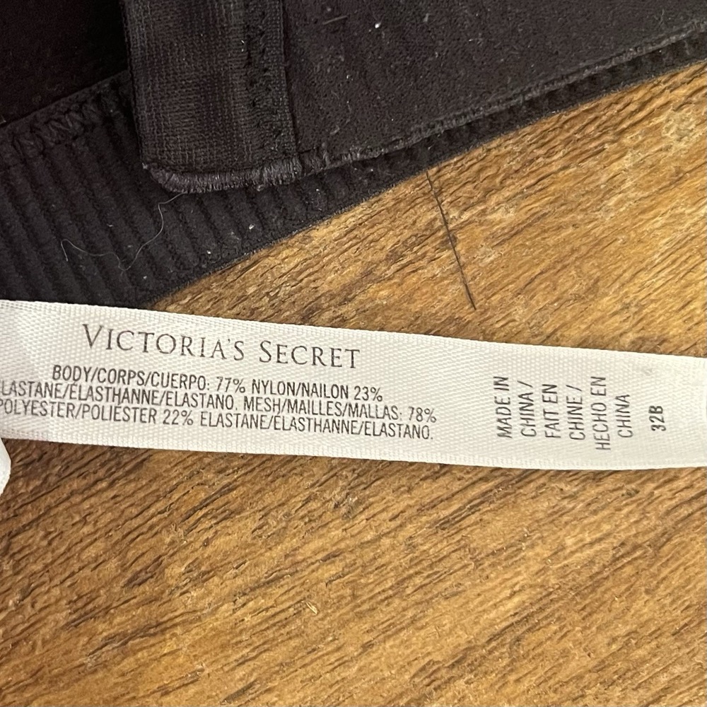 Victoria's Secret VSX Sports Bra 32B Black Pink Logo Athletic Racerback Workout - Picture 8 of 14
